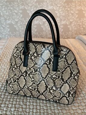 a new day Dark Brown and Cream Snake-Print Dome Satchel